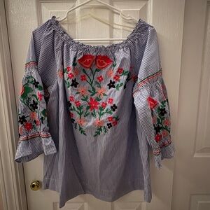 Embroidered Striped Women's Top